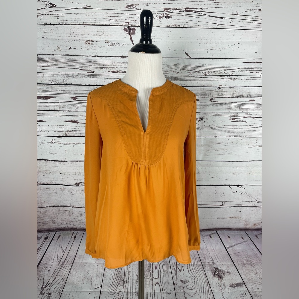 Anthropologie HD In Paris Vneck Long Sleeve Orange Solid Blouse Size 4